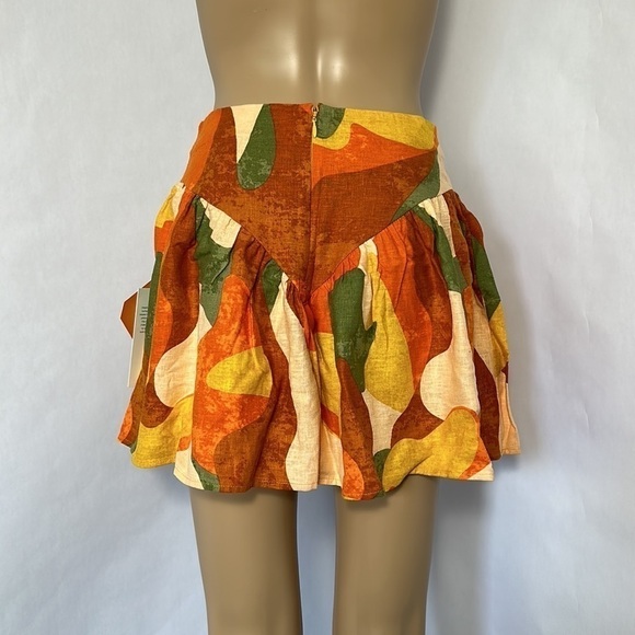 Fe Noel Women's Mixed Paint Print Mini Skirt Orange/Brown/Peach - Picture 2 of 4